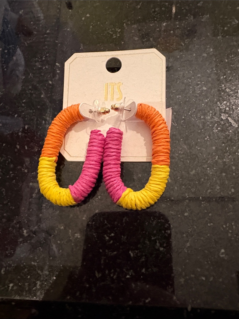 NWT Never Been Worn Colorblock Wrapped Hoop Earrings - Pink, Yellow & Orange